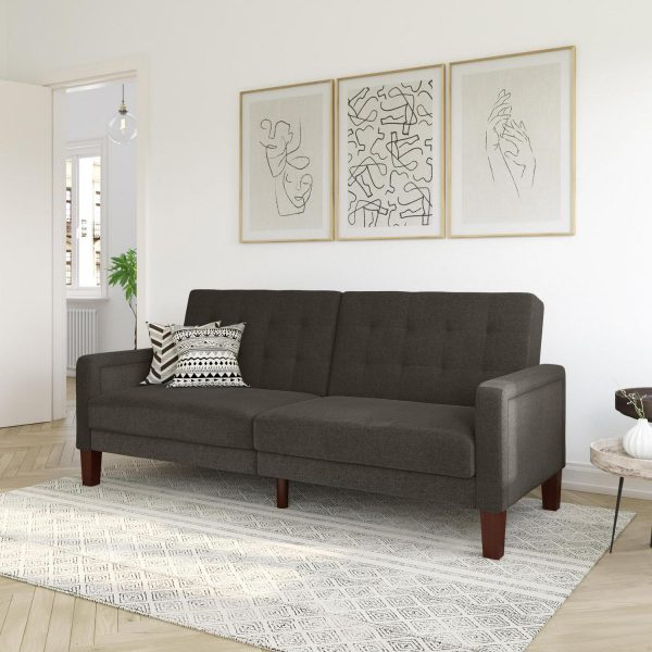 Better Homes and Gardens Porter Fabric Tufted Futon, Gray Linen
