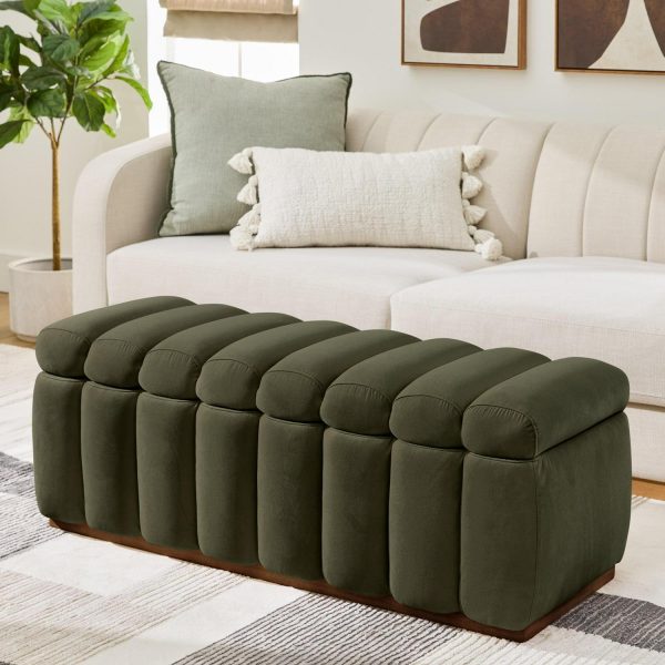 Better Homes and Gardens 47.24  Lillian Channel Tufted Bench, Olive Velvet