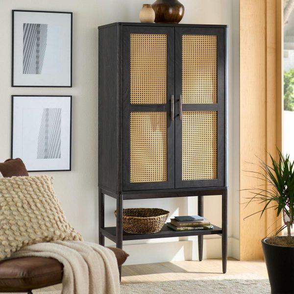 Better Homes and Gardens Springwood Caning Storage Cabinet, Charcoal Finish