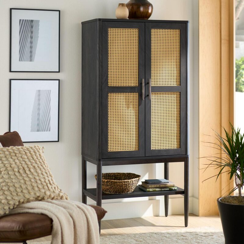 Better Homes and Gardens Springwood Caning Storage Cabinet, Charcoal Finish