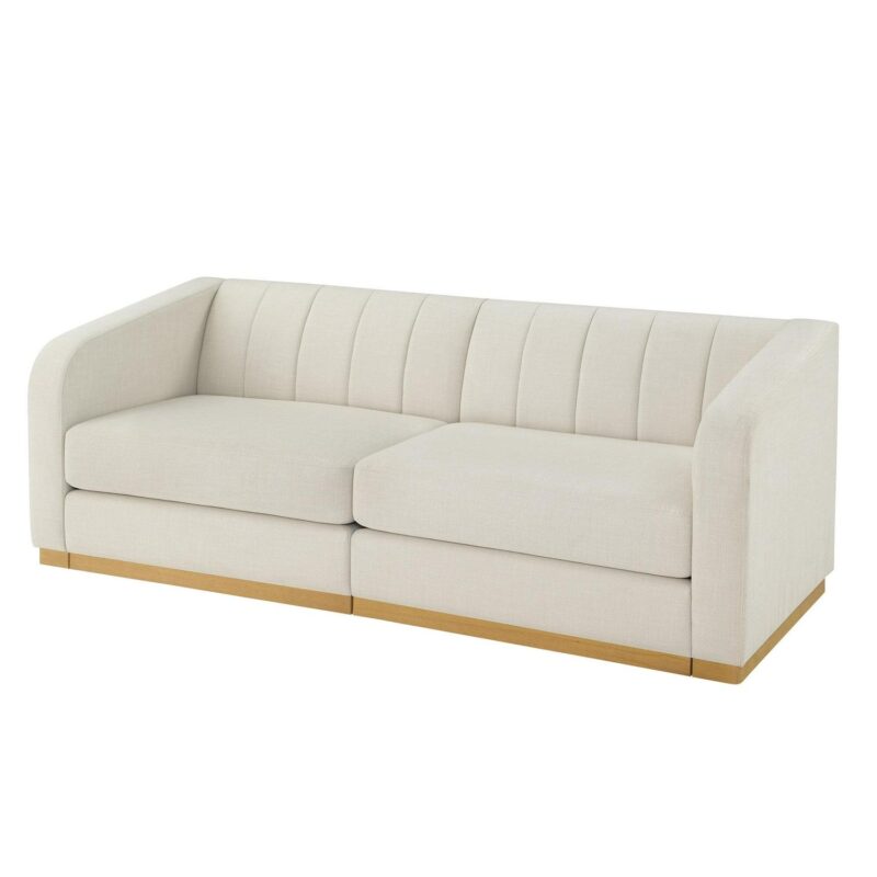 Better Homes and Gardens Lillian Channel Tufted Sofa 83.5  Cream Linen - Image 4