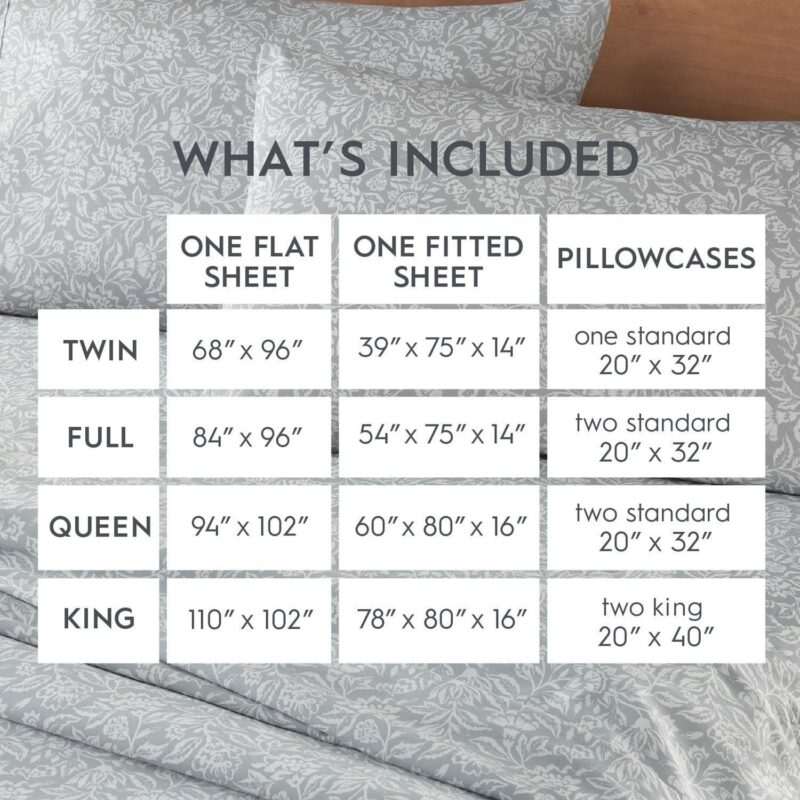 Better Homes and Gardens 4-Piece 300 Thread Count Floral Soft Silver Cotton Sateen Bed Sheet Set, King - Image 3