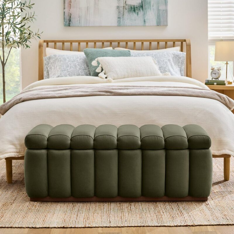 Better Homes and Gardens 47.24  Lillian Channel Tufted Bench, Olive Velvet - Image 6