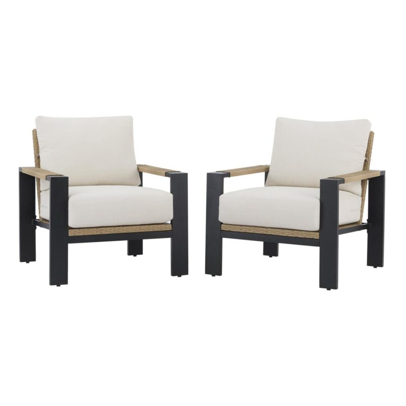 Better Homes and Gardens Ventura 2-Piece Outdoor Wicker Chat Chair, Beige - Image 2