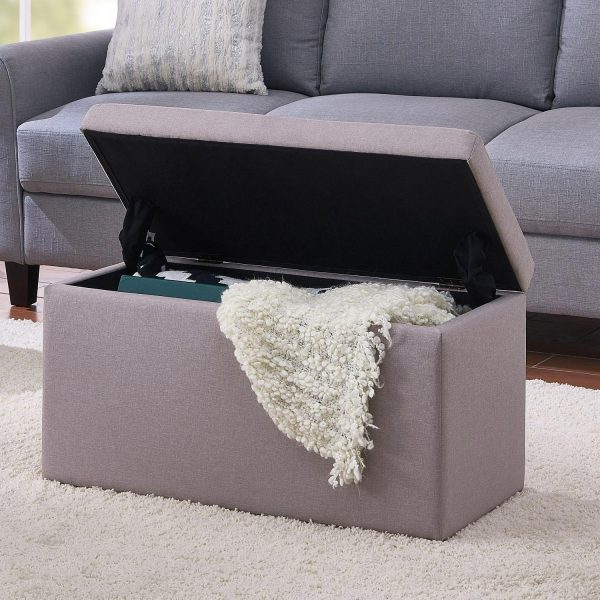 Better Homes and Gardens 30  Hinged Storage Ottoman, Sand Faux Linen