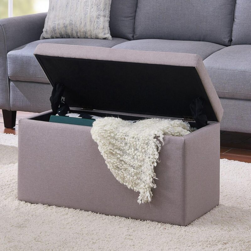 Better Homes and Gardens 30  Hinged Storage Ottoman, Sand Faux Linen