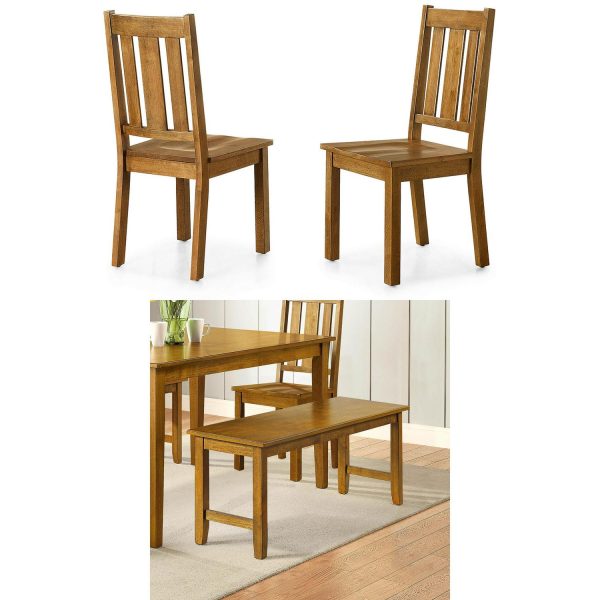 Better Homes and Gardens Bankston Dining Chairs (Set of 2) and Dining Bench, Honey Finish