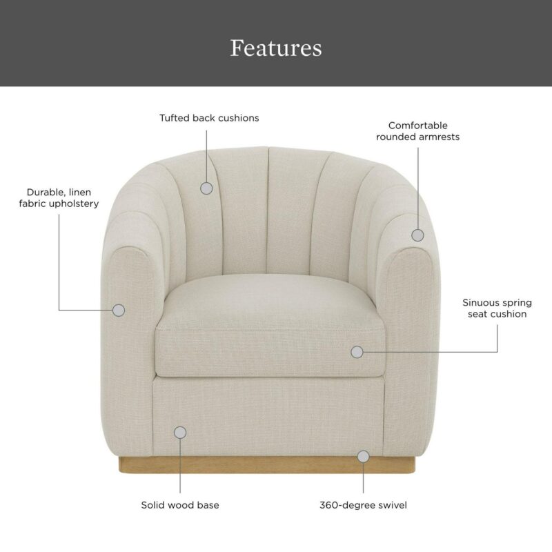 Better Homes and Gardens Lillian Accent Swivel Chair, Cream Linen - Image 2