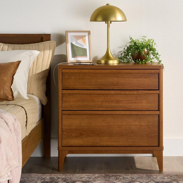 Better Homes and Gardens Greyson 3-Drawer Nightstand with USB, Acorn Finish