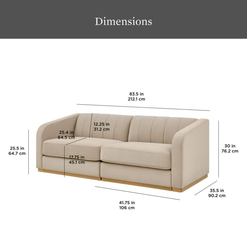 Better Homes and Gardens Lillian Channel Tufted Sofa 83.5  Beige Velvet - Image 10