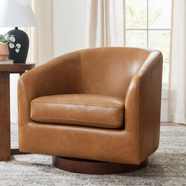 Better Homes and Gardens Bradford Wooden Base Swivel Chair, Chestnut Faux Leather