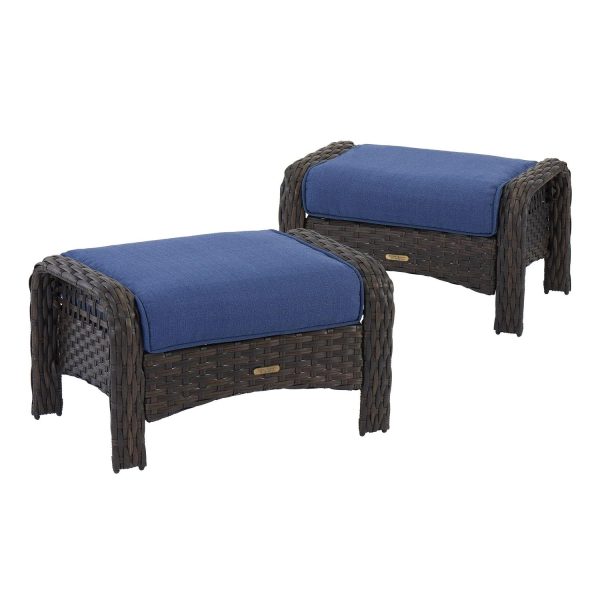 Better Homes and Gardens Ravenbrooke Outdoor Mimbre, Paquete de 2 Otomanas; Azul