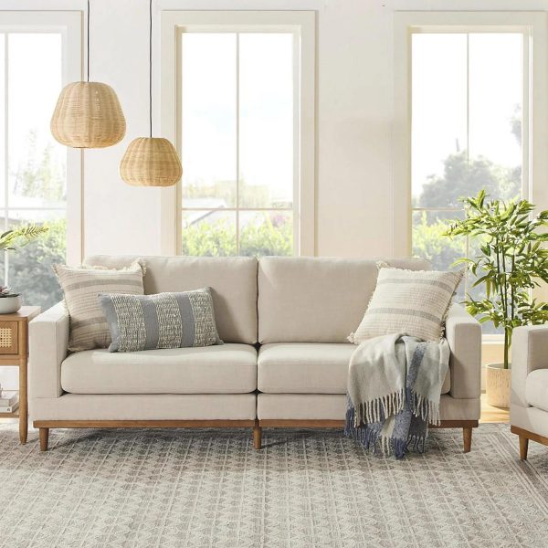 Better Homes and Gardens Springwood Wood Frame 83.46  Couch, Cream Linen, Light Honey Woodbase Finish