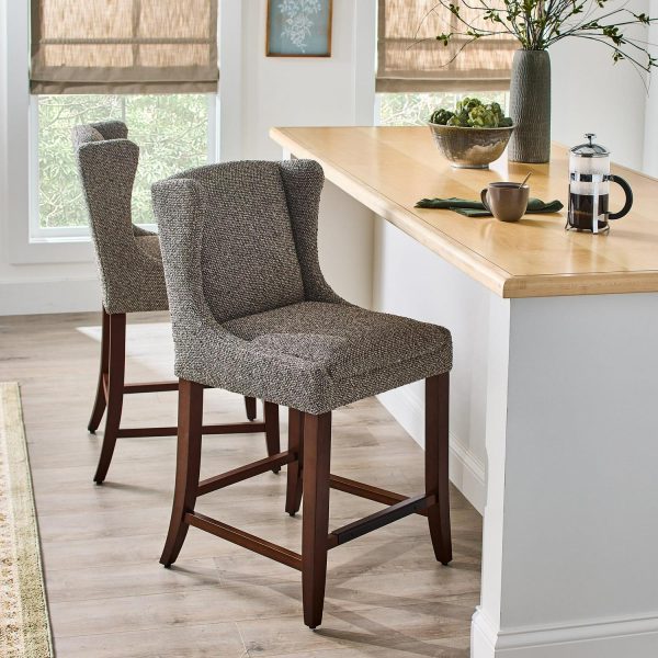 Better Homes and Gardens Windsor Upholstered Wingback Counter Stool 2 Pack, Truffle Brown