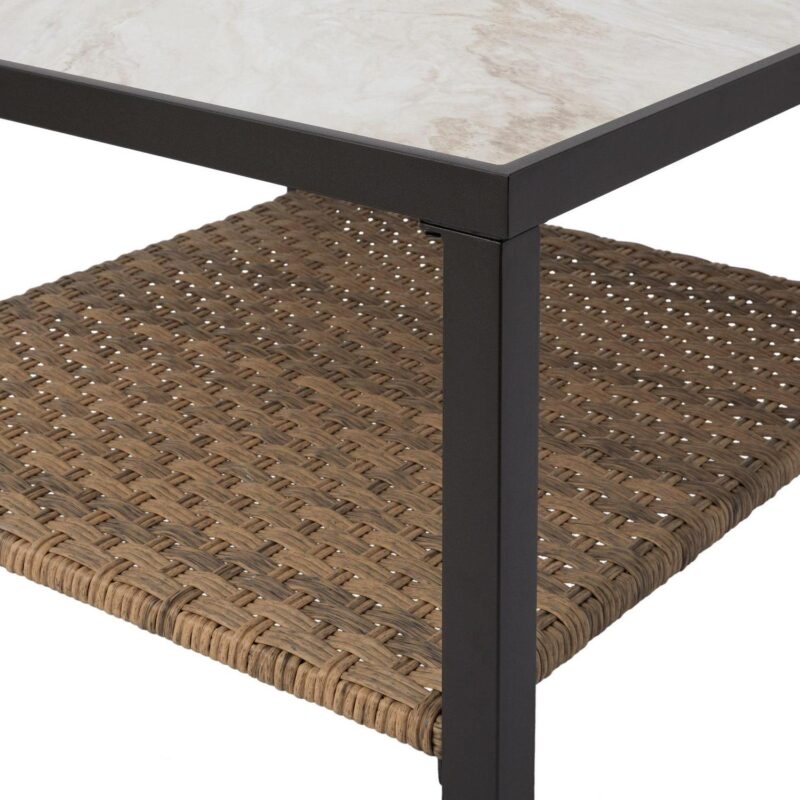 Better Homes and Gardens River Oaks Tile Top Coffee Table with All-Weather Wicker Shelf, White - Image 3