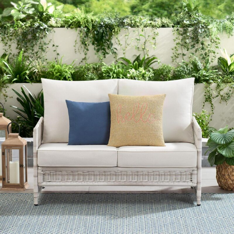 Better Homes and Gardens Paige 1 Piece Wicker Outdoor Loveseat with Cushions, White