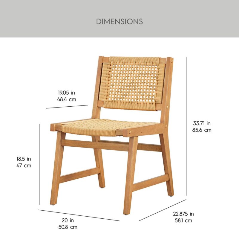 Better Homes and Gardens Vista Woven Coastal Dining Chairs 2 Pack, Light Honey Finish - Image 3