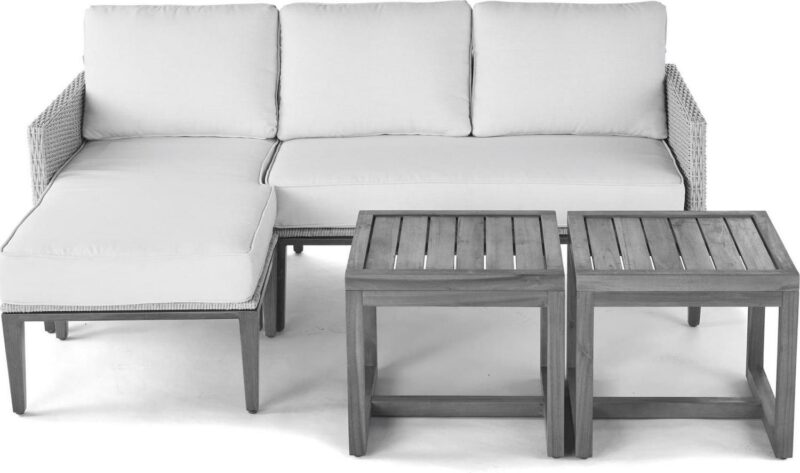 Better Homes and Gardens Outdoor Davenport 5pcs Sofa Lounger with Two Acacia Wood Table with Cushions - White - Image 12