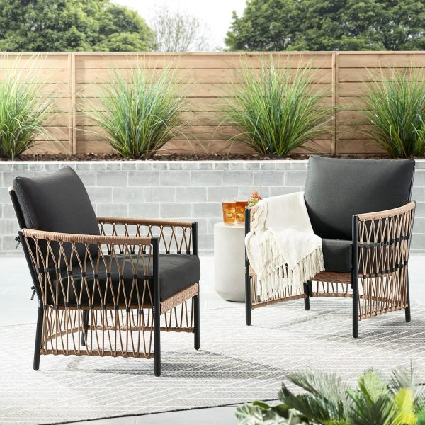 Better Homes and Gardens Lilah 2-Pack Outdoor Wicker Lounge Chairs, Black