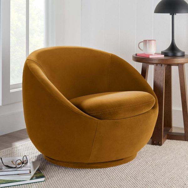 Better Homes and Gardens Mira Swivel Chair, Ochre Velvet