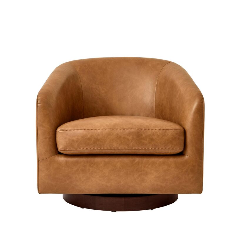 Better Homes and Gardens Bradford Wooden Base Swivel Chair, Chestnut Faux Leather - Image 6