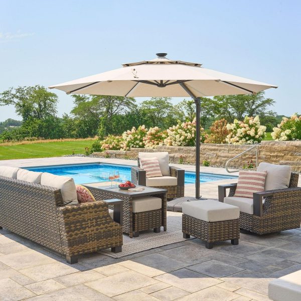 Better Homes and Gardens 11' Gray Octagonal Outdoor Cantilever Offset Patio Umbrella and Weighted Base