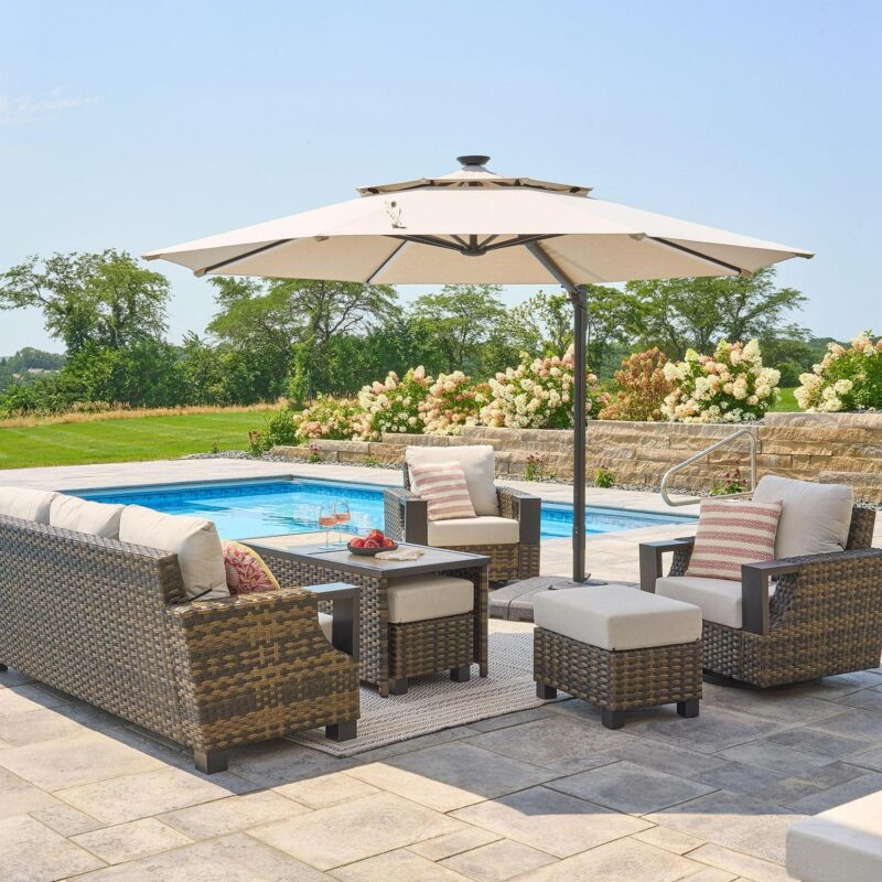 Better Homes and Gardens 11' Gray Octagonal Outdoor Cantilever Offset Patio Umbrella and Weighted Base