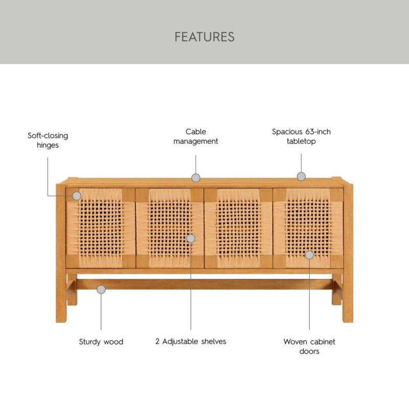 Better Homes and Gardens Vista Woven Coastal TV Stand for TVs up to 65 , Light Honey - Image 3