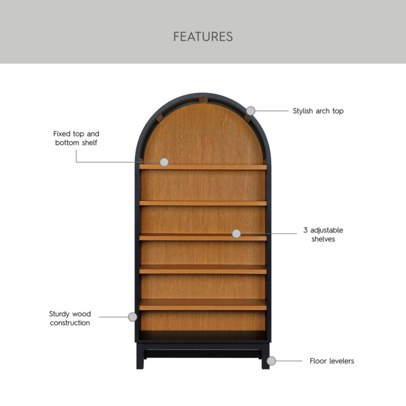 Better Homes and Gardens Juliet Open Arch Bookcase, Rich Black and Light Honey - Image 4