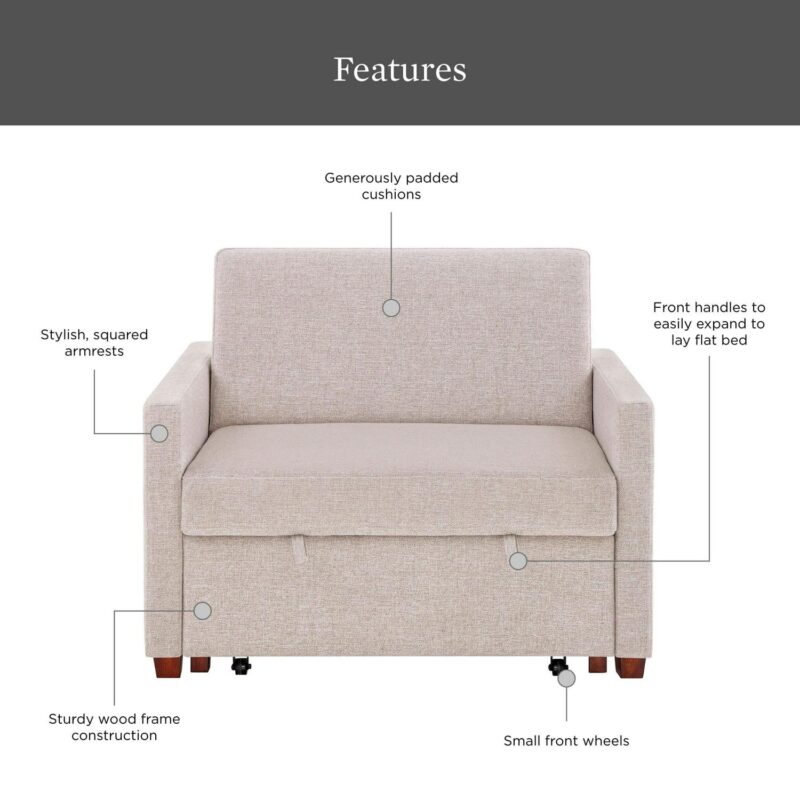Better Homes and Gardens Nolan Pull Out Sleeper Chair, Wheat - Image 7