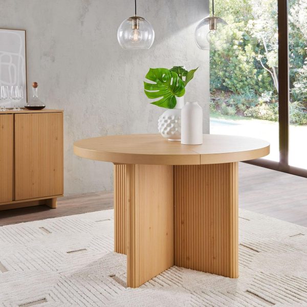 Better Homes and Gardens Lillian Fluted Round Expandable Dining Table for Kitchen, Natural Pine