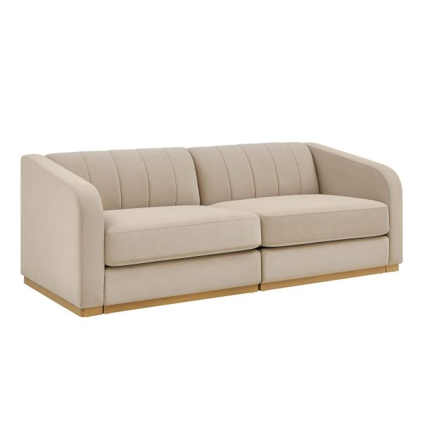 Better Homes and Gardens Lillian Channel Tufted Sofa 83.5  Beige Velvet
