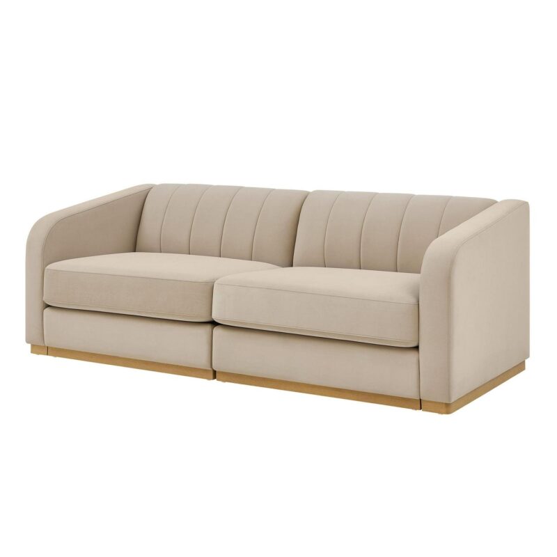 Better Homes and Gardens Lillian Channel Tufted Sofa 83.5  Beige Velvet - Image 5