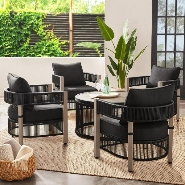 Better Homes and Gardens Tarren 5-Piece Wicker Outdoor Conversation Set, Black