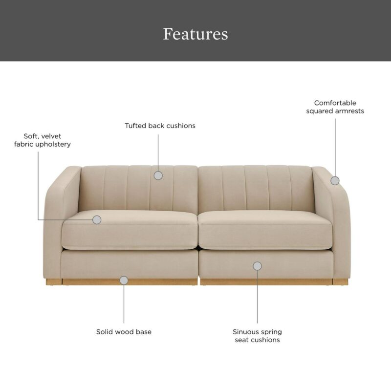 Better Homes and Gardens Lillian Channel Tufted Sofa 83.5  Beige Velvet - Image 2
