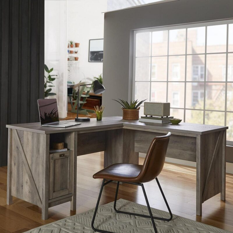 Better Homes and Gardens Modern Farmhouse L-Desk, Rustic Gray Finish - Image 2