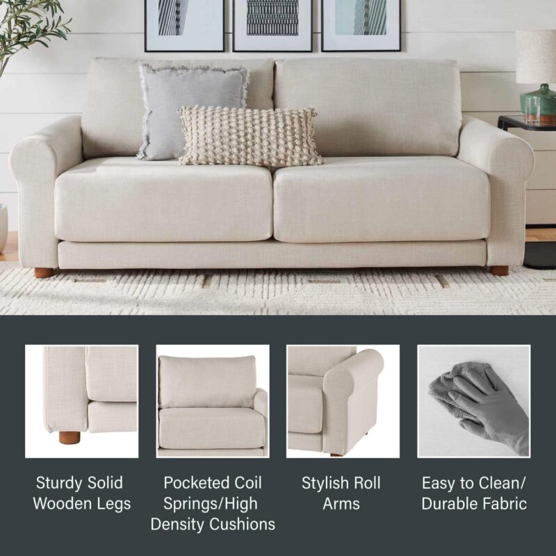 Better Homes and Gardens Owen 87.6  Rolled Arm Sofa, Effie Linen - Image 5