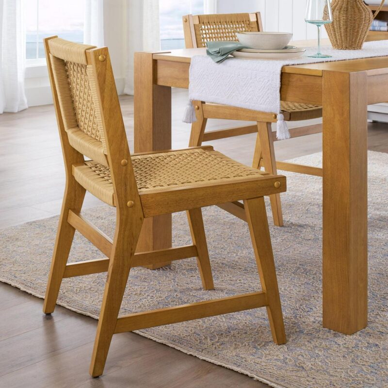 Better Homes and Gardens Vista Woven Coastal Dining Chairs 2 Pack, Light Honey Finish - Image 6