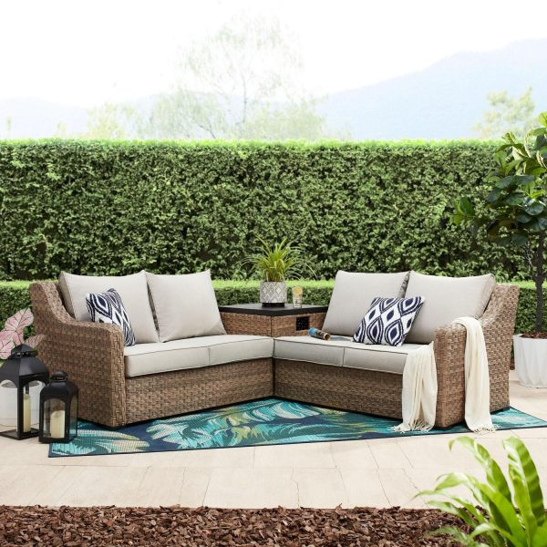 Better Homes and Gardens River Oaks 3-Piece Outdoor Sectional Set, Beige - Seats 4