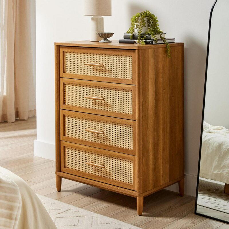 Better Homes and Gardens Springwood Caning 4-Drawer Dresser, Light Honey Finish - Image 2