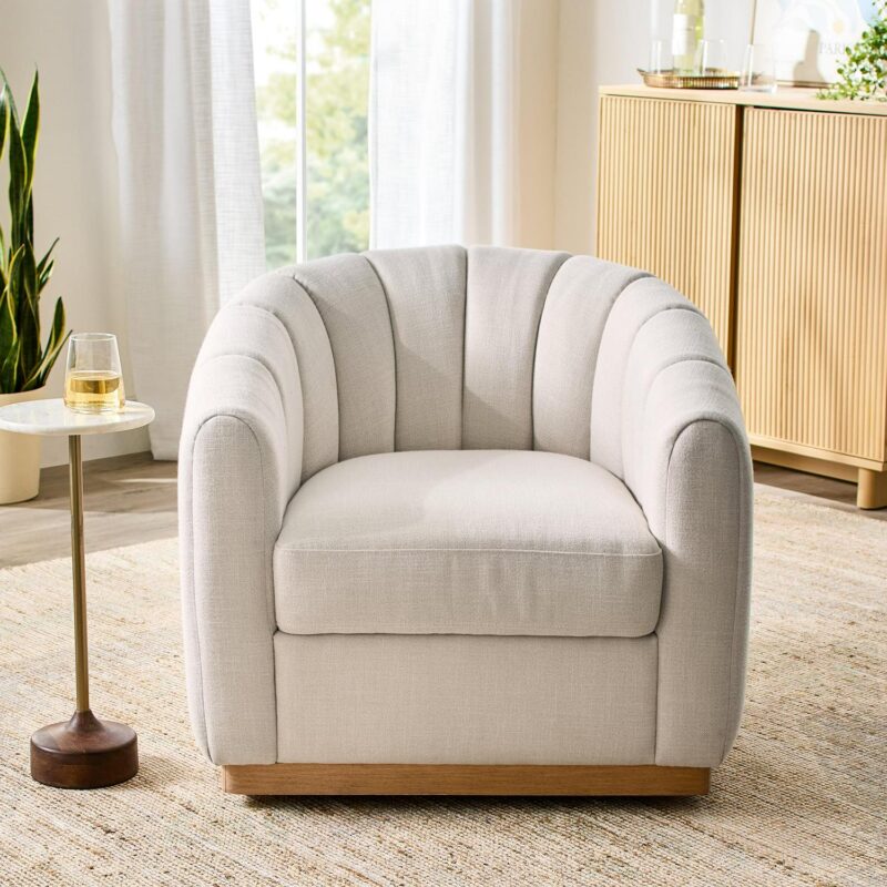Better Homes and Gardens Lillian Accent Swivel Chair, Cream Linen - Image 4