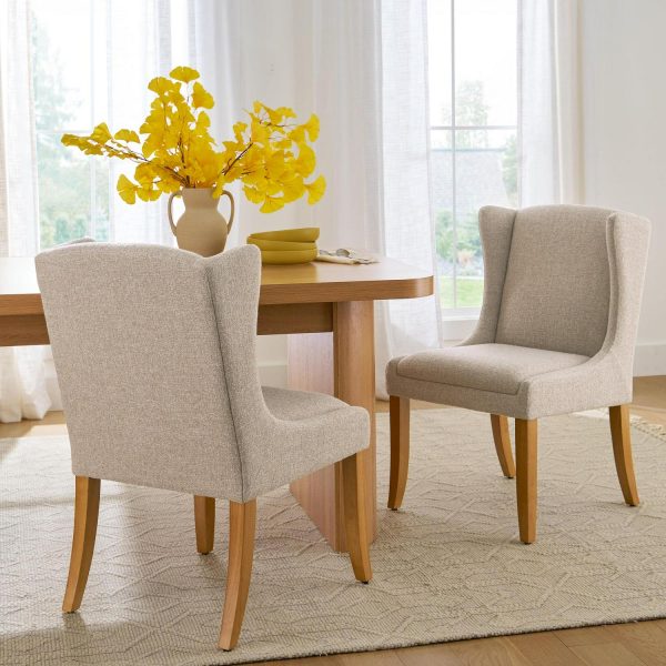 Better Homes and Gardens Windsor Upholstered Wingback Dining Chair 2 Pack, Wheat