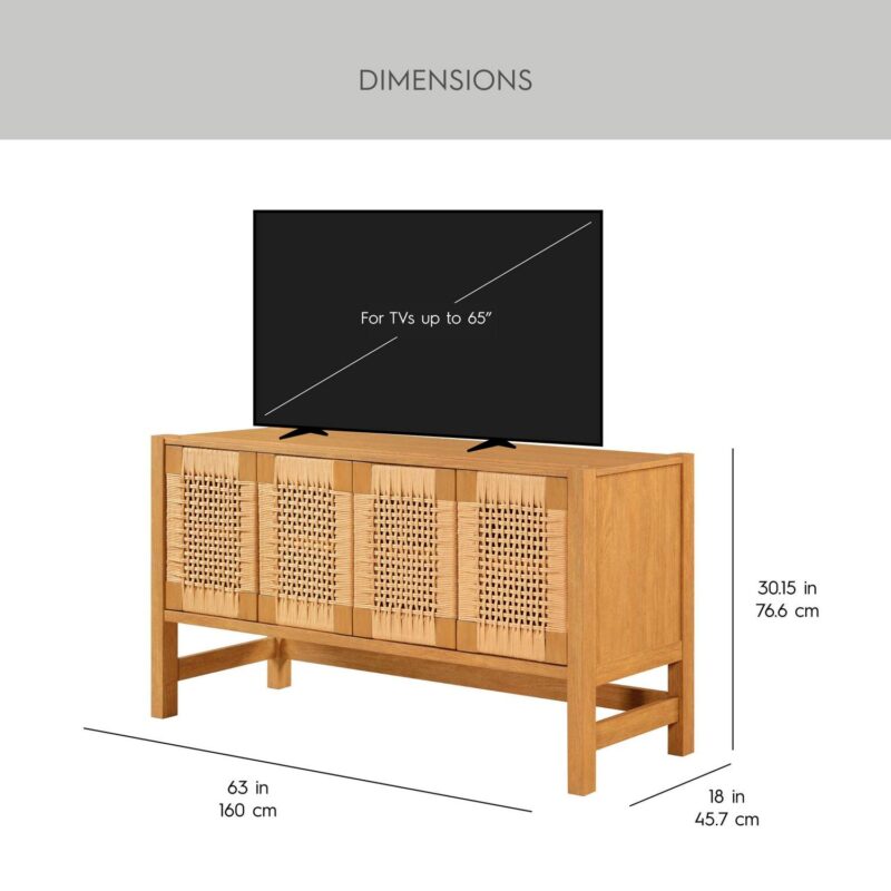 Better Homes and Gardens Vista Woven Coastal TV Stand for TVs up to 65 , Light Honey - Image 2