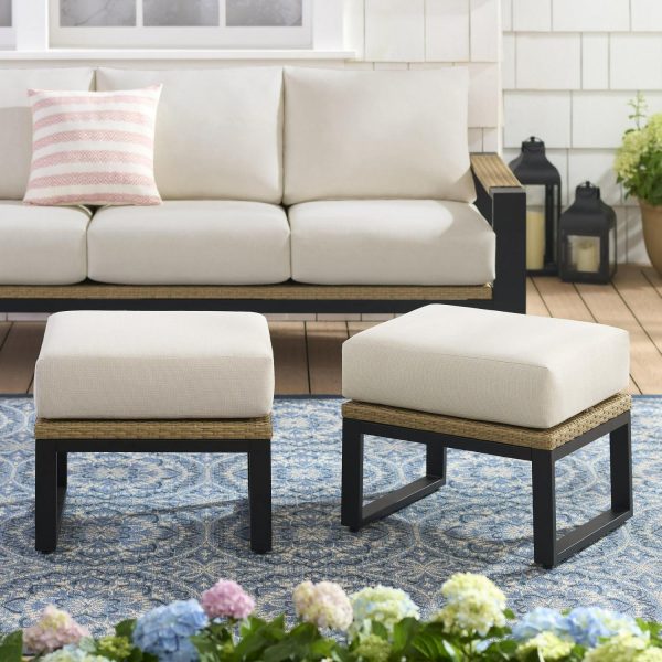 Better Homes and Gardens Ventura 2-Piece Outdoor Wicker Ottoman, Beige