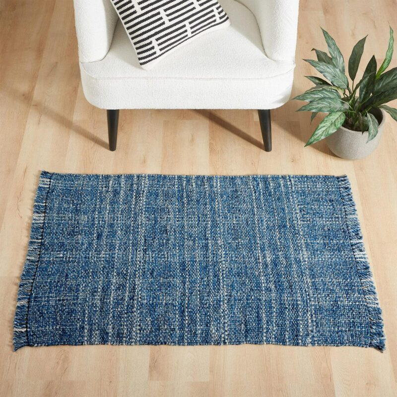 Better Homes and Gardens Washed Indigo Blue Handwoven Plaid Wool Scatter Accent Indoor Rug, 30  x 46 - Image 2