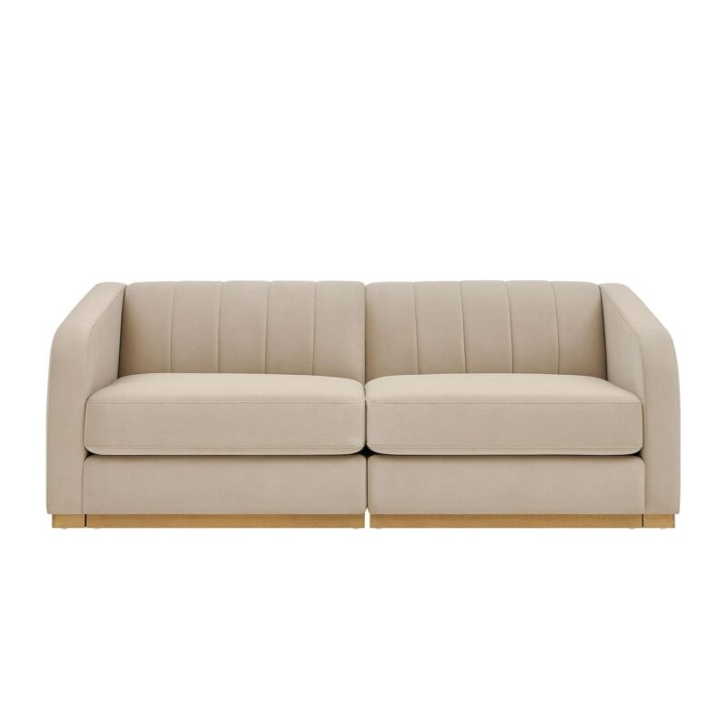 Better Homes and Gardens Lillian Channel Tufted Sofa 83.5  Beige Velvet - Image 8