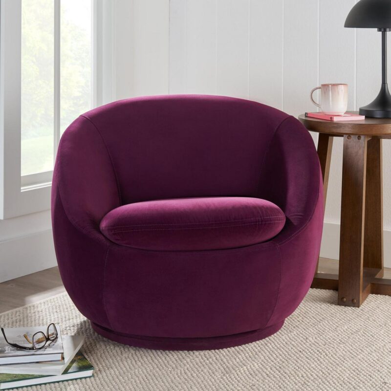 Better Homes and Gardens Mira Swivel Chair, Merlot Velvet - Image 3