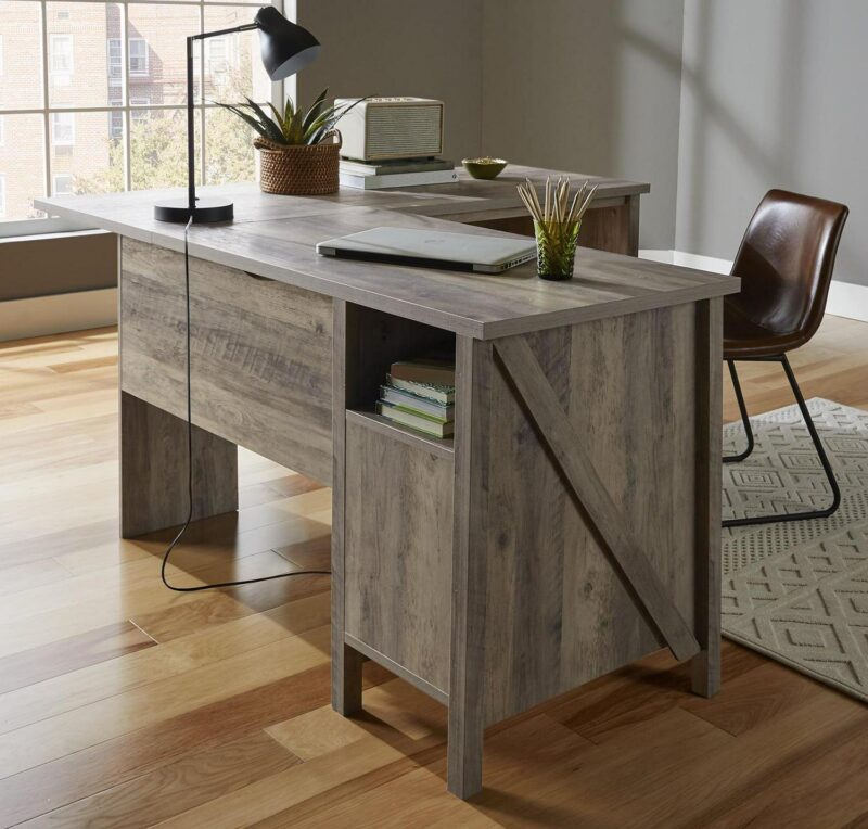 Better Homes and Gardens Modern Farmhouse L-Desk, Rustic Gray Finish - Image 9