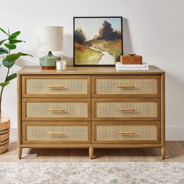 Better Homes and Gardens Springwood Caning 6-Drawer Dresser, Light Honey Finish