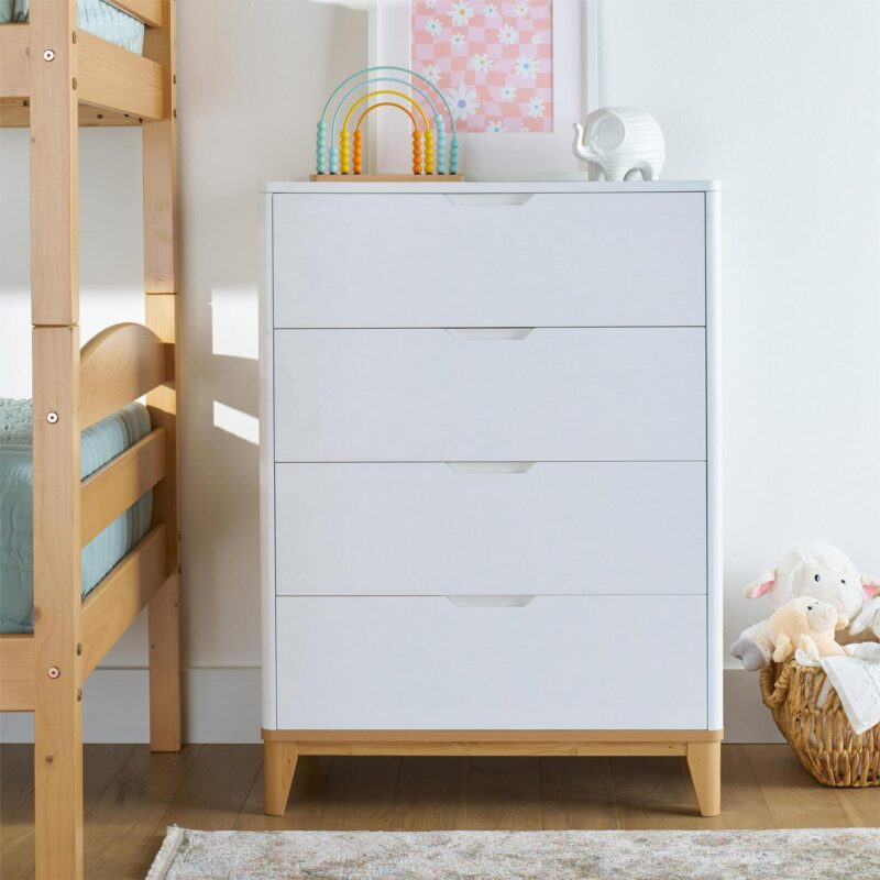 Better Homes and Gardens Leighton 4 Drawer Dresser, White and Natural